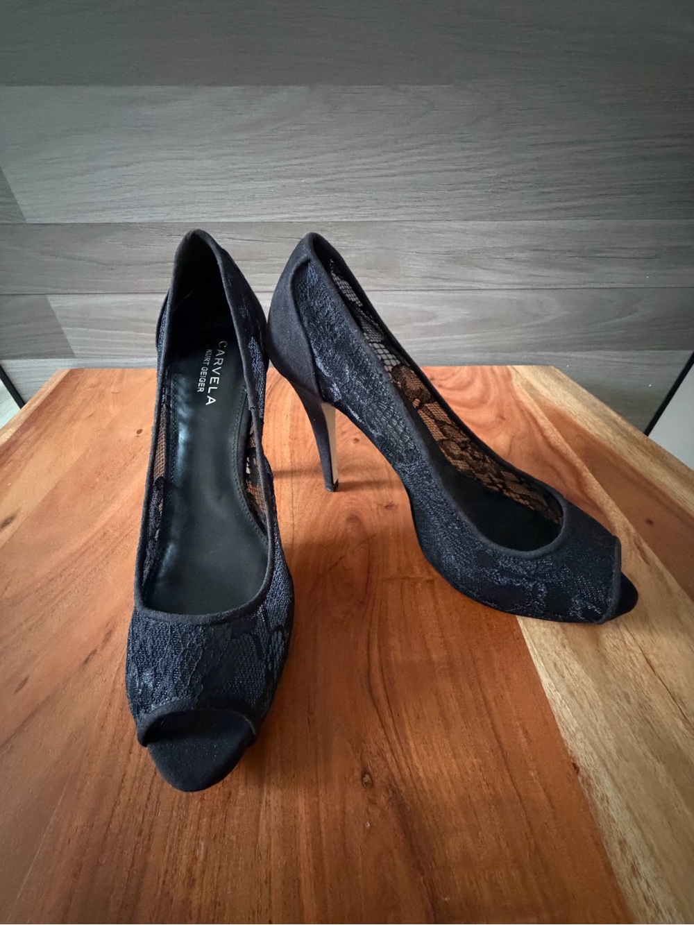 Carvela Kurt Geiger Black Lace Peep Toe Stiletto Heels Size 40